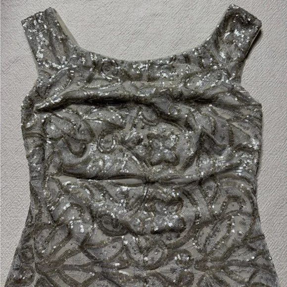 Lauren Ralph Lauren Silver Cream Sequin Full Length Gown Maxi Dress 10 Festive - Picture 5 of 9